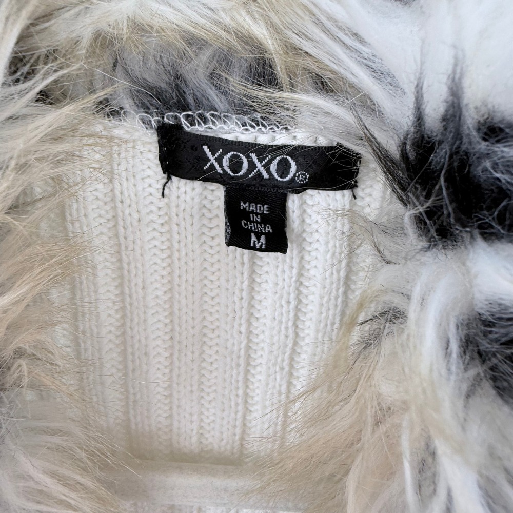 XOXO Womens Faux Fur Cable Knit Vest Cream Black Spotted Animal Print Medium Y2k - Picture 3 of 5